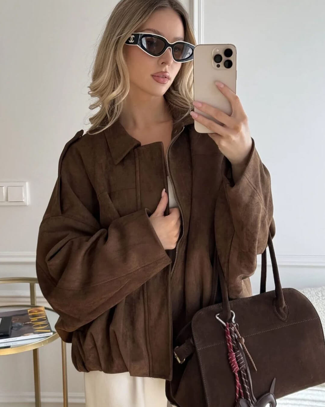 Lara Suede Bomber Jacket